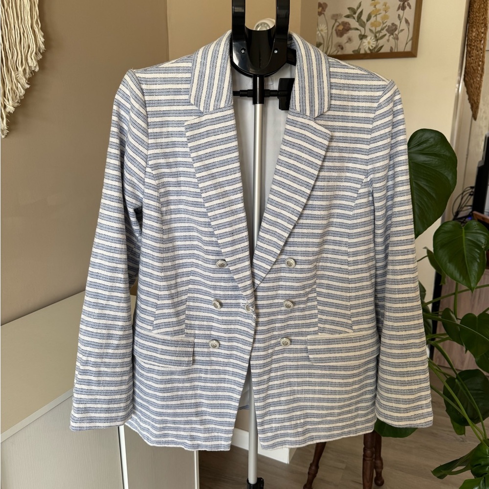 J. Jill White and Blue Knit Top